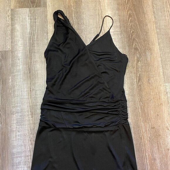 Black Halo Twist Strap Cross Bodice Fitted Mini Little Black Dress - Picture 5 of 10